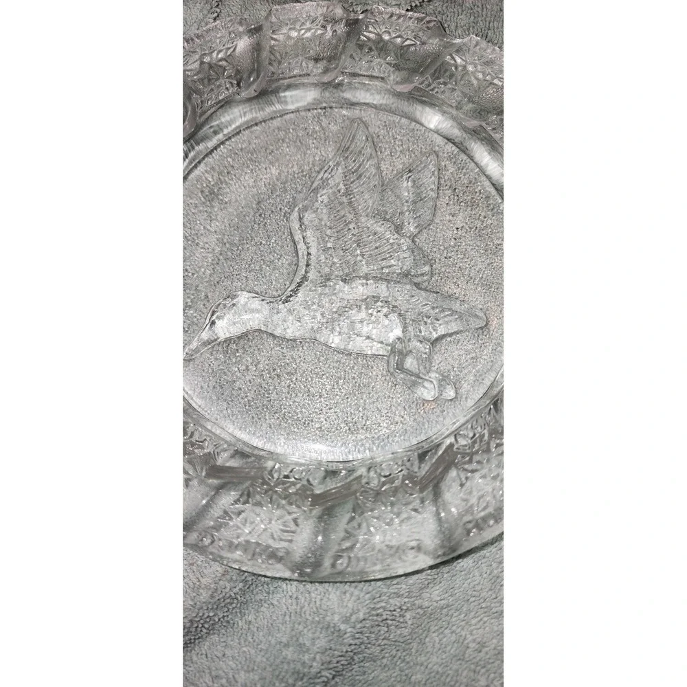 Vtg Clear Glass ashtray mallard duck flight heavy duty Cottagecore Grannycore